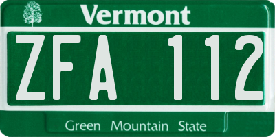 VT license plate ZFA112
