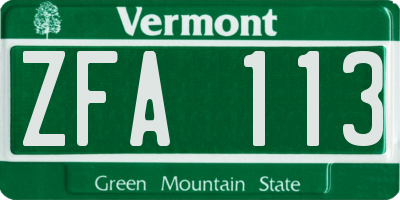 VT license plate ZFA113