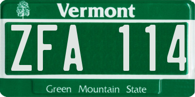 VT license plate ZFA114