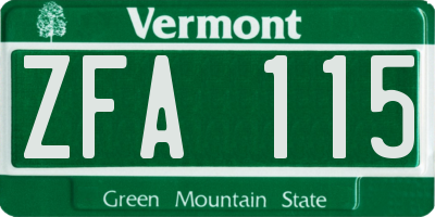 VT license plate ZFA115