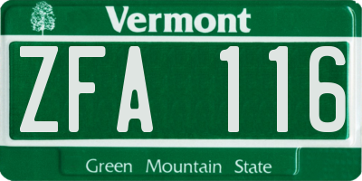 VT license plate ZFA116