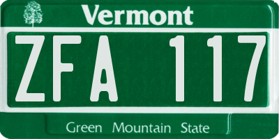 VT license plate ZFA117