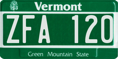VT license plate ZFA120