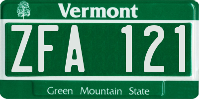 VT license plate ZFA121
