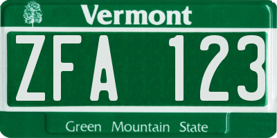 VT license plate ZFA123