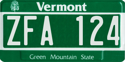 VT license plate ZFA124