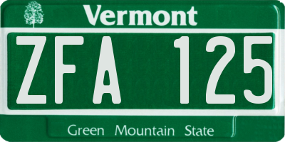 VT license plate ZFA125