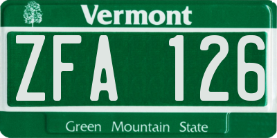 VT license plate ZFA126