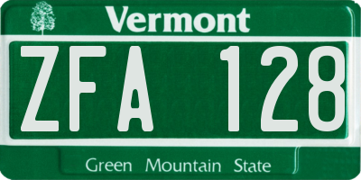 VT license plate ZFA128