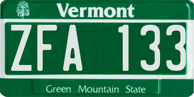 VT license plate ZFA133