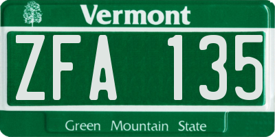 VT license plate ZFA135
