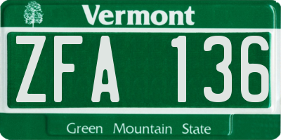 VT license plate ZFA136