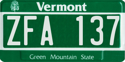 VT license plate ZFA137