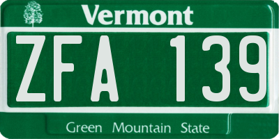 VT license plate ZFA139