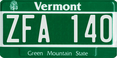 VT license plate ZFA140