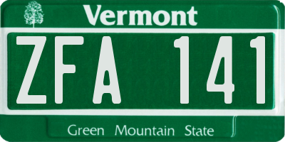 VT license plate ZFA141