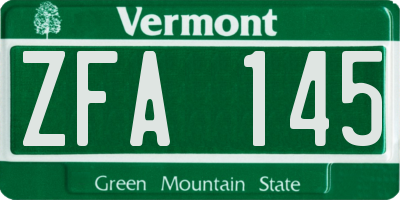 VT license plate ZFA145
