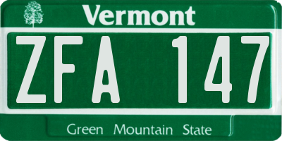 VT license plate ZFA147