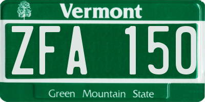 VT license plate ZFA150