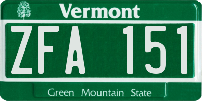 VT license plate ZFA151