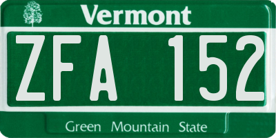 VT license plate ZFA152