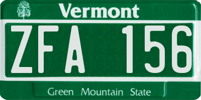 VT license plate ZFA156