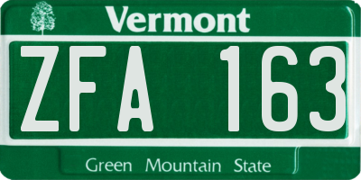 VT license plate ZFA163