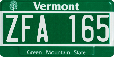 VT license plate ZFA165