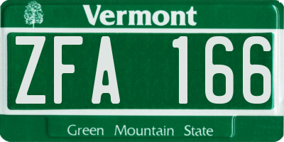 VT license plate ZFA166