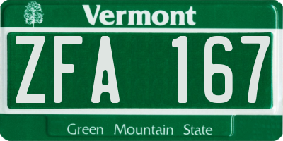 VT license plate ZFA167