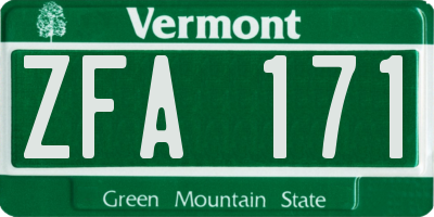 VT license plate ZFA171