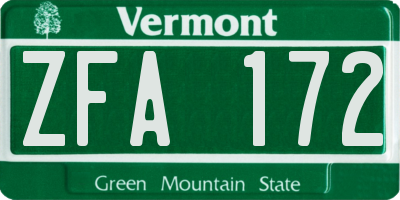 VT license plate ZFA172