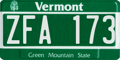 VT license plate ZFA173