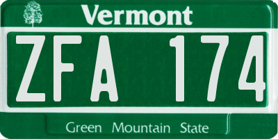 VT license plate ZFA174