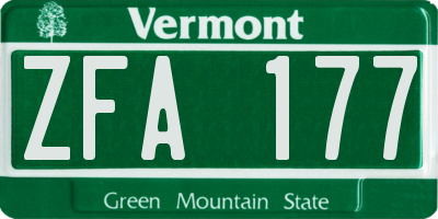 VT license plate ZFA177