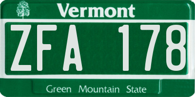 VT license plate ZFA178