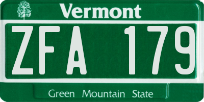 VT license plate ZFA179