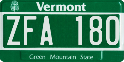 VT license plate ZFA180