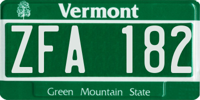VT license plate ZFA182