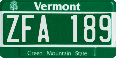 VT license plate ZFA189