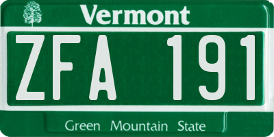 VT license plate ZFA191