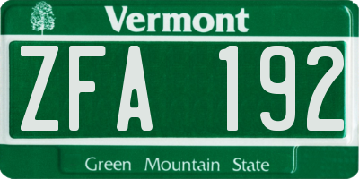 VT license plate ZFA192
