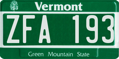 VT license plate ZFA193