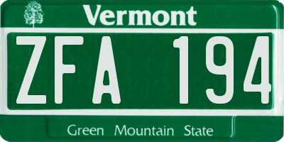 VT license plate ZFA194
