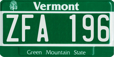 VT license plate ZFA196