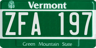 VT license plate ZFA197
