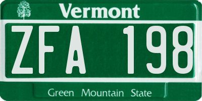VT license plate ZFA198