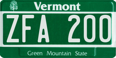 VT license plate ZFA200