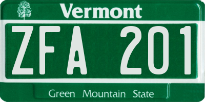 VT license plate ZFA201