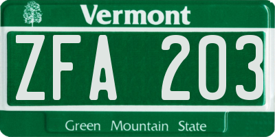 VT license plate ZFA203